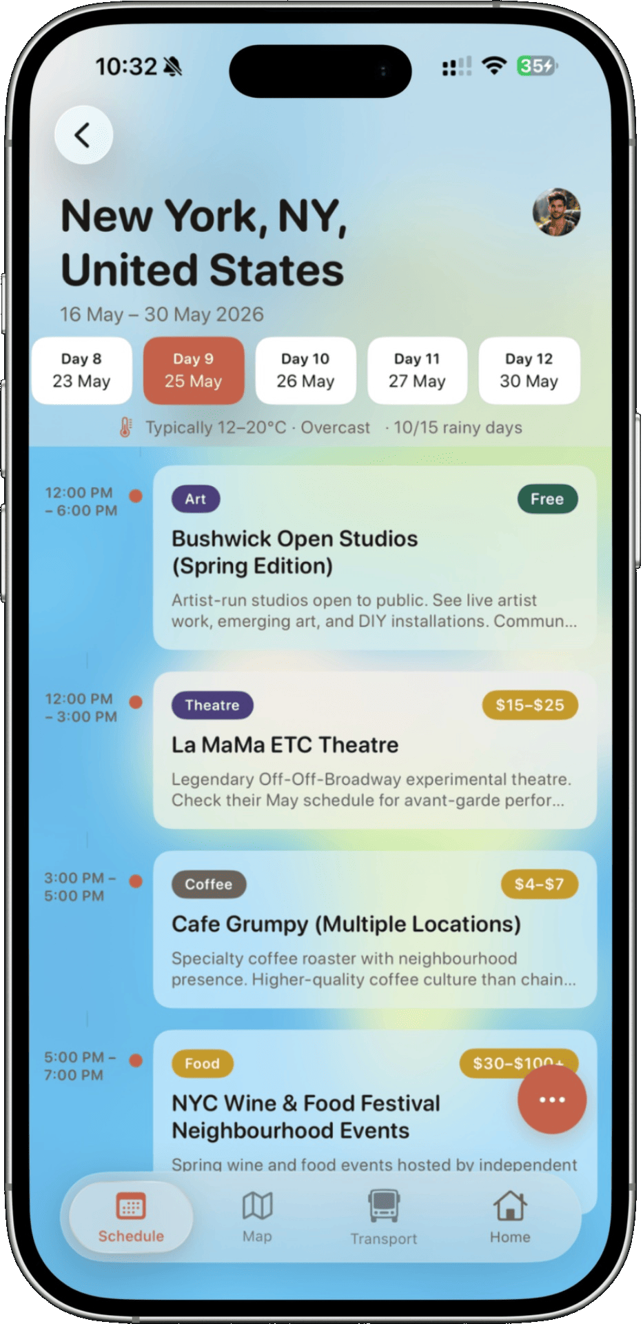 Daily schedule view